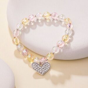 Crystal yellow, clear & pink beaded Heart Bracelet